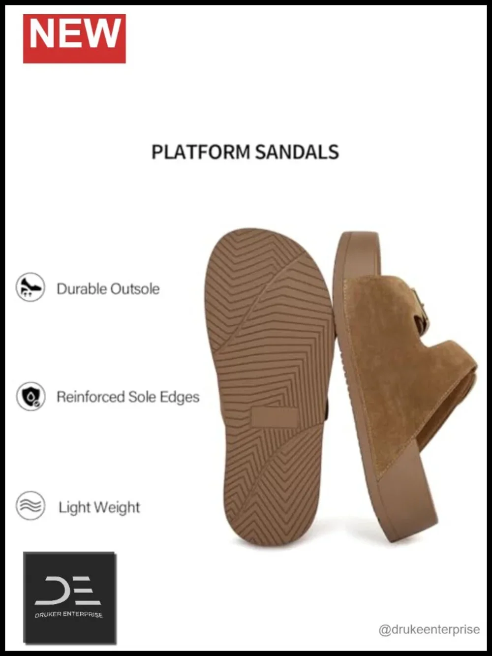 Genuine Leather Slip-on Platform Sandals with Memory Foam